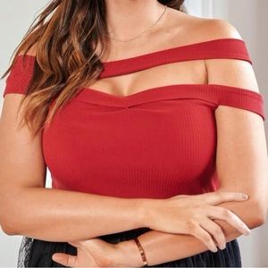 SHEIN Plus Red Cut Out Off Shoulder Tee 18 20